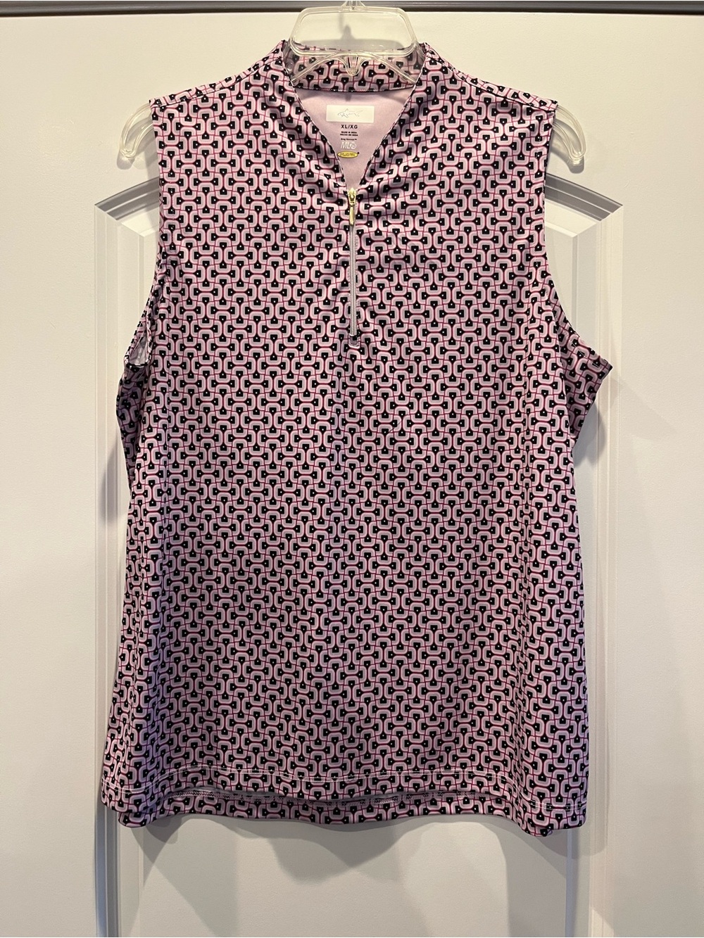 Greg Norman ML75 Sleeveless Golf Polo XL Pink Geometric Mock Neck Quarter Zip - Picture 2 of 6